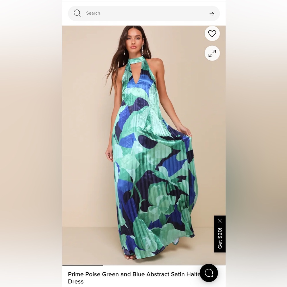 LuLus Prime Poise Green and Blue Abstract Satin Halter Maxi Dress NWT xs